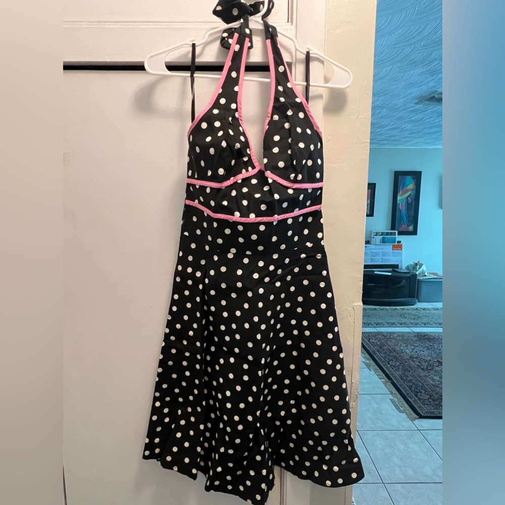 Black white and pink polka dot dress size 7